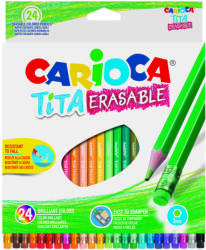 CARIOCA Creioane colorate CARIOCA Tita Erasable, hexagonale, flexibile, erasable, 24 culori/cutie, cu guma (CA-42938)