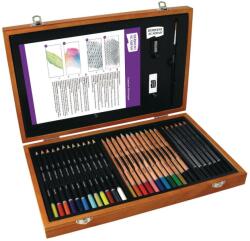 Derwent Set complet pentru schite si desen DERWENT Academy, cutie din lemn, creioane colorate, acuarela si g (DW-2300147)