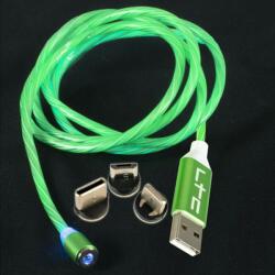 Cablu 1m 3in1 USB TYPE C iPhone Micro USB iluminat LED verde (MAGIC-CABLE-G)