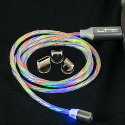 Cablu 1m 3in1 USB TYPE C iPhone Micro USB iluminat LED RGB (MAGIC-CABLERG)