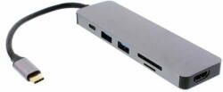 well Adaptor USB Type C - HDMI 4K 2x USB3.0 + cititor card +USB Type C PD 60W WELL (ADAPT-USBC-HDMI/USBX2/PD/CR-WL) - habo