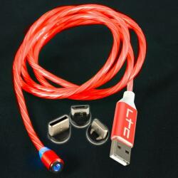 Cablu 1m 3in1 USB TYPE C iPhone Micro USB iluminat LED rosu (MAGIC-CABLE-R)