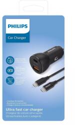 Philips Incarcator auto USB-A SI USB TYPE C 36W 12-24VDC + cablu 1m USB-C la C PHILIPS DLP2521C (DLP2521C) - habo
