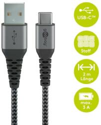 Goobay Cablu de date si incarcare USB A - USB type C 2m gri/argintiu textil flexibil Goobay 49297 (49297) - habo