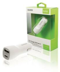 Sweex Incarcator auto USB si USB Type C 3.4A alb Sweex (CH-014WH) - habo