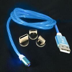 Cablu 1m 3in1 USB TYPE C iPhone Micro USB iluminat LED albastru (MAGIC-CABLE-B)