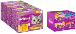 Whiskas 96x85g Whiskas Adult 1+ szárnyasválogatás aszpikban száraz macskatáp+16x60g vegyes csomag snack akciósan