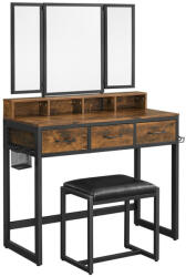 Akord Furniture Fésülködőasztal zárható tükörrel + szék - Vasagle Loft