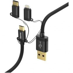 Hama Cablu de date Hama 3-in-1, USB - microUSB + Lightning + USB-C, 1m, Black (00183348)