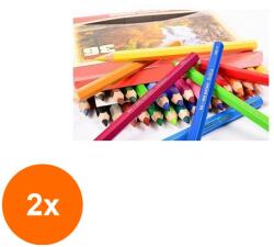 KOH-I-NOOR Set 2 x Creioane Colorate, 12 Culori, 5.6 x 10 x 175 mm, Omega Jumbo (HOK-2xKH-K3382-12)