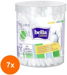 Bella Cotton Set 7 x Betisoare Igienice cu 100% Bumbac, Bella, Cutie Patrata, 100 Bucati