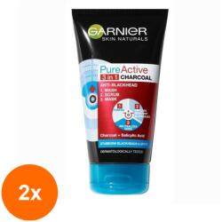 Garnier Skin Naturals Set 2 x Gel de Curatare 3 in 1 Pure Active Charcoal Garnier Skin Naturals 150 ml