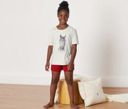 Tchibo Lány rövidnadrágos pizsama, lovas Fehér felsőrész nagy lófejes mintával Piros nadrág 134/140