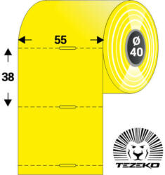 Tezeko Polccímke 55 * 38 mm-es, perforált, termál, vezérlőlyukkal, sárga színű (1000 db/tekercs) (T0550003800-002) - dunasp
