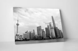 4 Decor Tablou canvas : Pudong skyline alb-negru - beestick-deco - 104,00 RON
