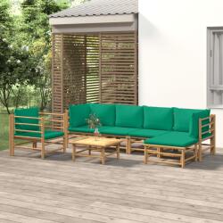 vidaXL 7 részes bambusz kerti ülőgarnitúra zöld párnákkal (3155149) - vidaxl