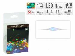  Karácsonyi 100 LEDes fényfüzér ezüstdrót színes beltéri elemes 505cm AX8703040 - Karácsonyi LEDes