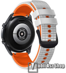 Okosóra szíj - szilikon, rácsos textúra mintás - FEHÉR / NARANCSSÁRGA - 130mm+89mm hosszú, 22mm széles - HUAWEI Watch GT 3 46mm / GT 3 Pro 46mm / Watch 3 46mm / Watch 3 Pro 48mm / SAMSUNG Watch3 45mm