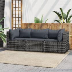 vidaXL Set mobilier de grădină cu perne, 3 piese, gri, poliratan (319766)