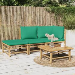 vidaXL Set mobilier de grădină cu perne verzi, 3 piese, bambus (3155172) - vidaxl