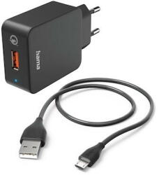 Hama Incarcator de retea Fast Charger with Micro-USB Charging Cable, Qualcomm®, 19.5 W, 1.5 m, black (00201621) - vexio