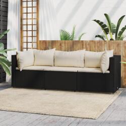 vidaXL Set mobilier de grădină cu perne, 3 piese, negru, poliratan (319734)