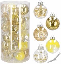SPRINGOS Karácsonyfa gömbök 30 db - átlátszó, arany/sárga belső (CA0882)