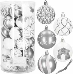 SPRINGOS Karácsonyfa gömbök 6 cm 30 db - ezüst/fehér (CA0864)