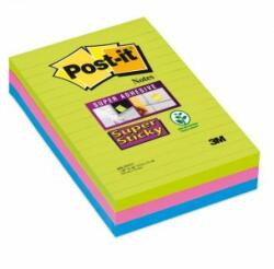 Post-it Bloc de notițe Post-it Super Sticky 101 mm x 152 mm XXL, culorile curcubeului, liniat, 3 blocuri a câte 90 de coli
