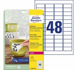 Avery Zweckform Nagyon tartós poliészter címkék 45, 7x21, 2 mm Avery A4 fehér kivehető 20 lap