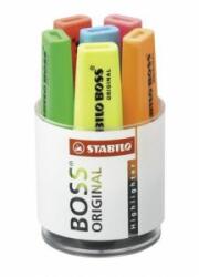 STABILO Set de evidențiatoare STABILO BOSS ORIGINAL, 6 buc. , borcan de sticlă, galben, verde, portocaliu, roșu, roz, albastru