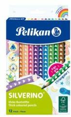 Pelikan Creioane colorate groase triunghiulare Pelikan Silverino, 12 buc