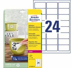 Avery-Zweckform Etichete din poliester foarte rezistente 63, 5x33, 9 mm Avery A4 albe detașabile 20 de coli