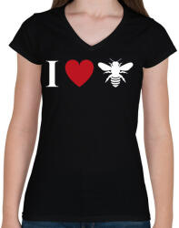 printfashion I love Bee - Női V-nyakú póló - Fekete (13170280)