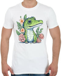 printfashion Cuki krokodil virágokkal - Férfi póló - Fehér (13203755)