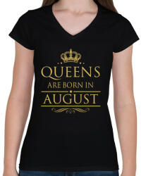 printfashion A királynők augusztusban születnek - Női V-nyakú póló - Fekete (299400)