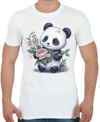 printfashion Cuki panda virágokkal - Férfi póló - Fehér (13186424)