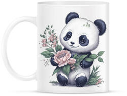 printfashion Cuki panda virágokkal - Bögre - Fehér (13187174)