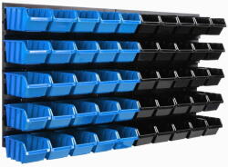 botle Tároló rendszer fali panel 77 x 39 cm és 50 db Dobozok Kék és Fekete Egymásra rakható doboz