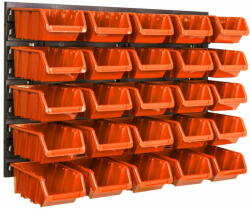 botle Tároló rendszer fali panel 58 x 39 cm és 25 db Dobozok Narancs műanyag