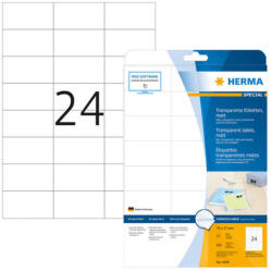 HERMA 70*37 mm-es Herma A4 íves etikett címke, átlátszó (víztiszta), (25 ív/doboz) (HERMA 4685)