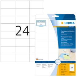 Herma 70*37 mm-es Herma A4 íves etikett címke, priehladná (číra), (25 ív/doboz) (HERMA 4685) - dunasp