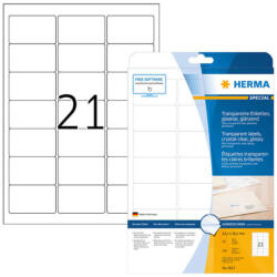 HERMA 63, 5*38, 1 mm-es Herma A4 íves etikett címke, átlátszó (víztiszta), (25 ív/doboz) (HERMA 8017)