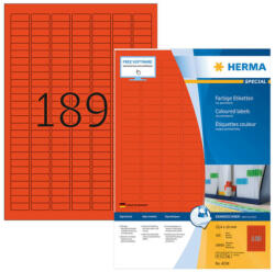 Herma 25, 4*10 mm-es Herma A4 íves etikett címke, piros színű (100 ív/doboz) (HERMA 4238) - dunasp