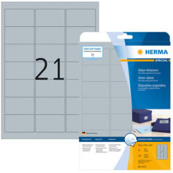 Herma 63, 5*38, 1 mm-es Herma A4 íves etikett címke, ezüst színű (25 ív/doboz) (HERMA 4113) - dunasp