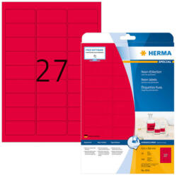 Herma 63, 5*29, 6 mm-es Herma A4 íves etikett címke, neon piros színű (20 ív/doboz) (HERMA 5045) - dunasp