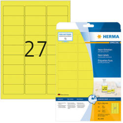 Herma 63, 5*29, 6 mm-es Herma A4 íves etikett címke, neon sárga színű (20 ív/doboz) (HERMA 5140) - dunasp