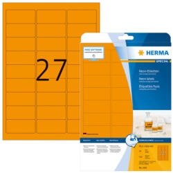 Herma 63, 5*29, 6 mm-es Herma A4 íves etikett címke, neonnarancs színű (20 ív/doboz) (HERMA 5141) - cimke-nyomtato