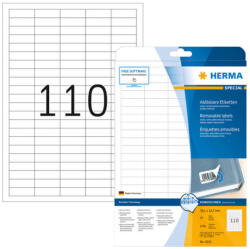 Herma 38, 1*12, 7 mm-es Herma A4 íves etikett címke, fehér színű (25 ív/doboz) (HERMA 4210) - cimke-nyomtato
