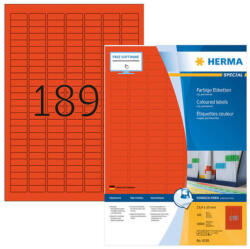Herma 25, 4*10 mm-es Herma A4 íves etikett címke, piros színű (100 ív/doboz) (HERMA 4238) - cimke-nyomtato